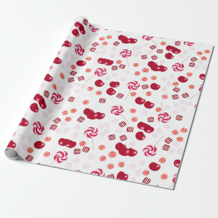 Papier Cadeau Bonbons de cerise brillant doux lollipopes doux