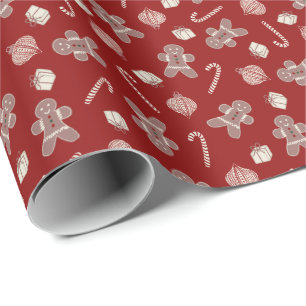 Papier Cadeau Bonbons de Noël et joie sur cramson - pain d'épice