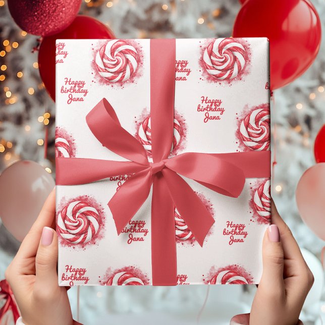Papier Cadeau Bonbons d'hiver rouge et blanc Anniversaire (Créateur téléchargé)
