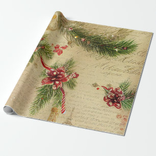 Papier Cadeau Bonbons, feuilles et ornements Noël