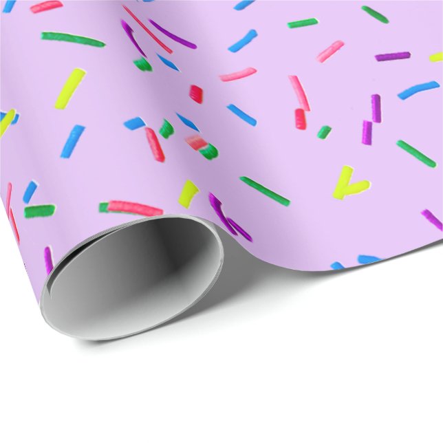 Papier Cadeau Bonbons Saupoudré Sur Violet (Coin rond)