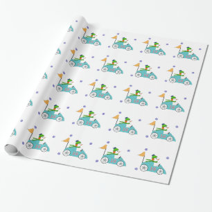 Papier Cadeau Bonhomme de neige conduisant sa voiture de course