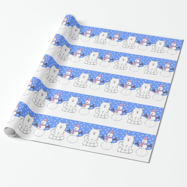 Papier Cadeau Bonhomme de neige du Samoyed N (Déroulé)