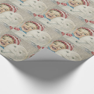 Papier Cadeau Bonhomme de neige garçon souriant chapeau en trico