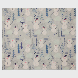 Papier Cadeau Bonhomme de neige gris - Friendly Little Snowman