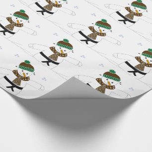 Papier Cadeau Bonhomme de neige pratiquant les arts martiaux