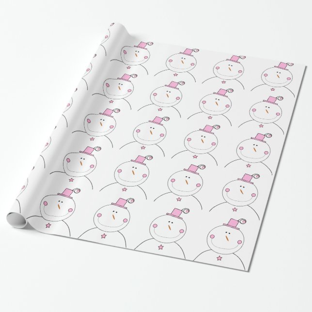 Papier Cadeau Bonhomme de neige rose heureux (Déroulé)