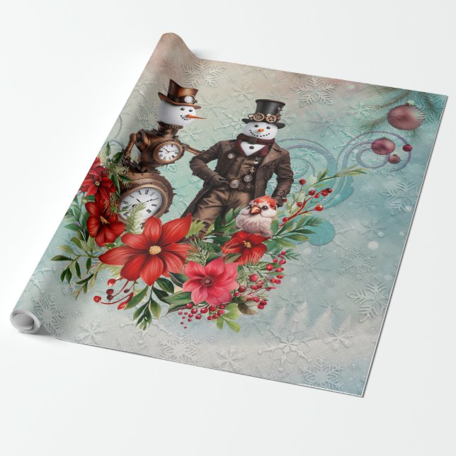 Papier Cadeau bonhomme de neige steampunk et femme de neige stea (Déroulé)