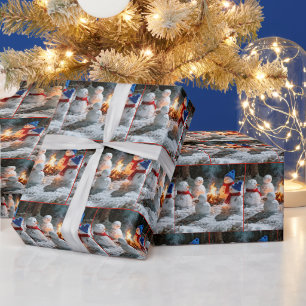 Papier Cadeau Bonhommes de neige en train de fondre assis autour