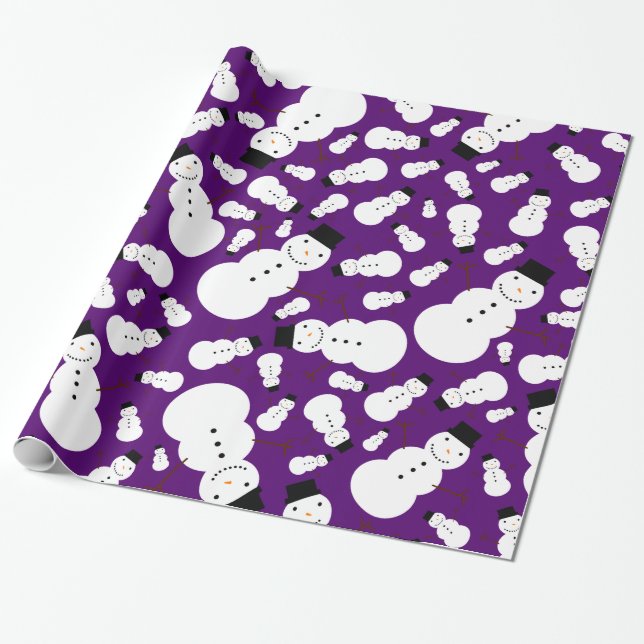 Papier Cadeau Bonhommes de neige pourpres (Déroulé)
