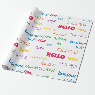 Papier Cadeau Bonjour beaucoup de langues Typographie colorée