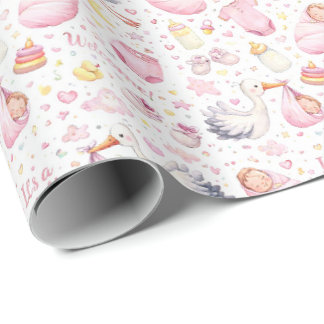 Papier Cadeau Bonjour Bébé Fille – Conception de motif aquarelle