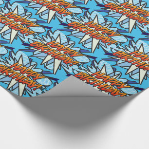Papier Cadeau BONJOUR D'ANNIVERSAIRE Bande dessinée Pop Art blue