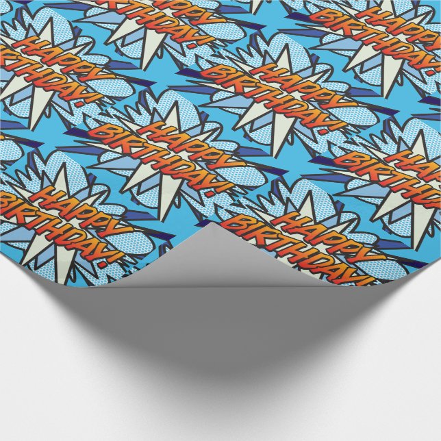 Papier Cadeau BONJOUR D'ANNIVERSAIRE Bande dessinée Pop Art blue (Coin)