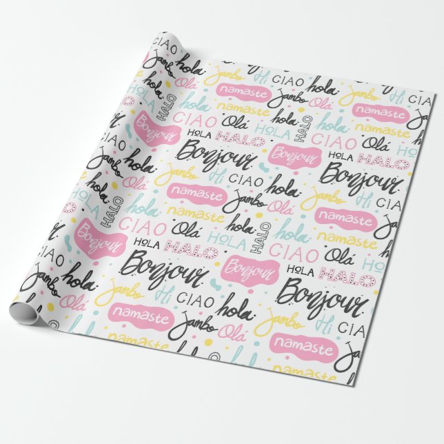 PAPIER CADEAU BONJOUR DANS DE NOMBREUSES LANGUES (Déroulé)