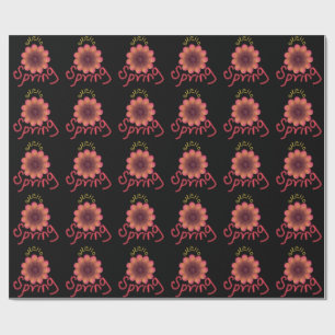 Papier Cadeau Bonjour Printemps - Fleur Rose et Orange Texturée 