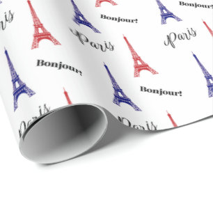 Papier Cadeau Bonjour Rouge Bleu Paris Tour Eiffel Emballage Cad