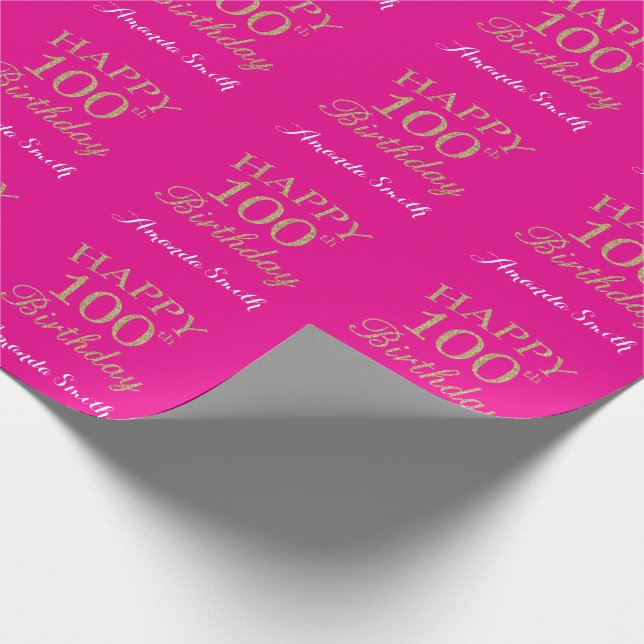 Papier Cadeau Bonne 100e anniversaire Parties scintillant or et  (Coin)