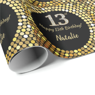 Papier Cadeau Bonne 13e anniversaire Parties scintillant noire e