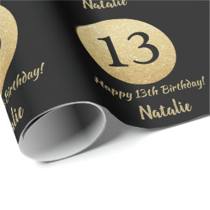 Papier Cadeau Bonne 13e anniversaire Parties scintillant noire e