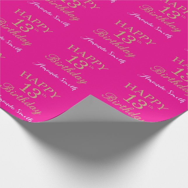 Papier Cadeau Bonne 13e Parties scintillant d'or et rose chaud (Coin)