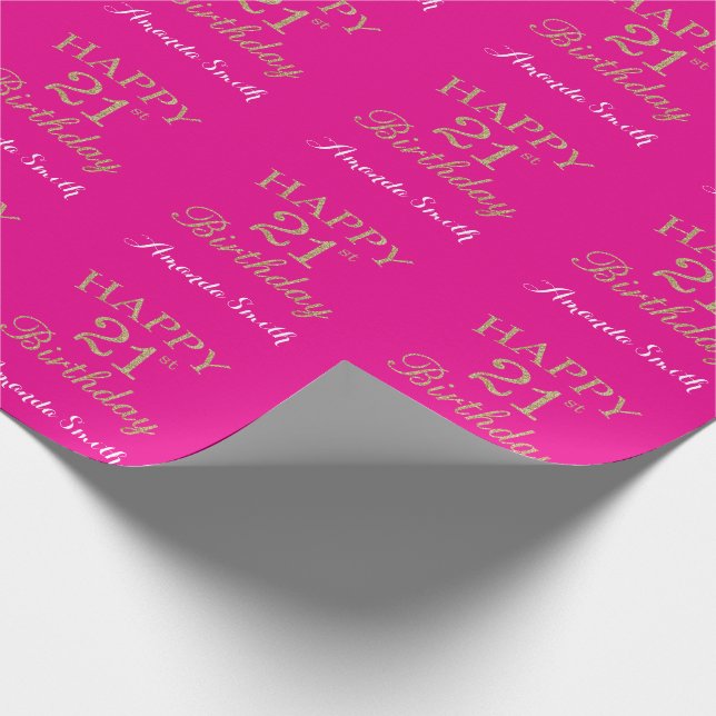 Papier Cadeau Bonne 21e Parties scintillant d'or et rose chaud (Coin)