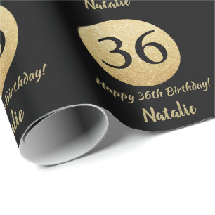 Papier Cadeau Bonne 36e anniversaire Parties scintillant Noir et