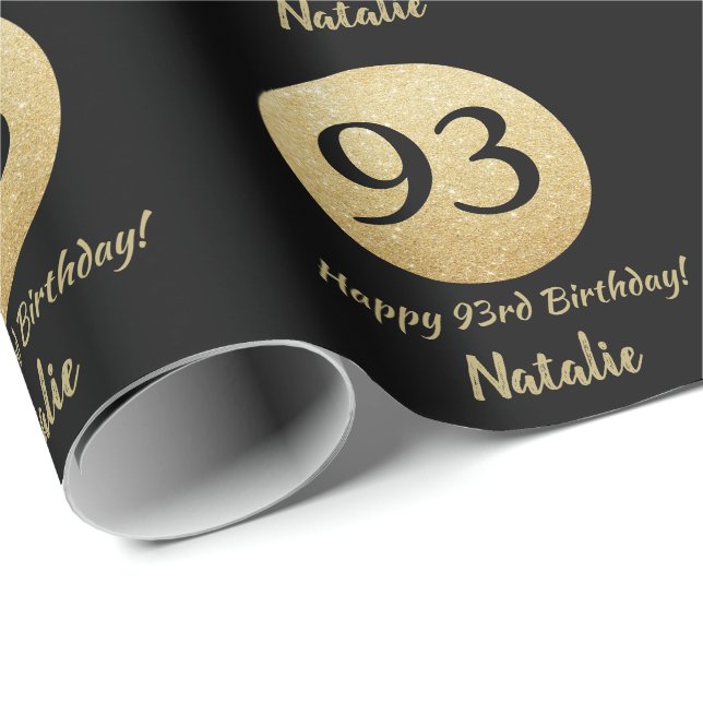 Papier Cadeau Bonne 93ème anniversaire Parties scintillant Noir  (Coin rond)