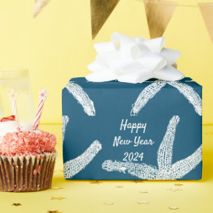 Papier Cadeau Bonne année 2024 Starfish Ocean Blue Trendy