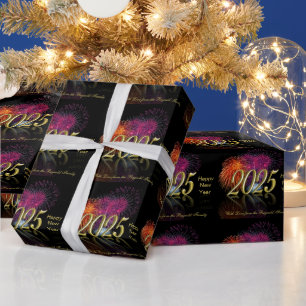 Papier Cadeau Bonne année 2025 Gold Fireworks