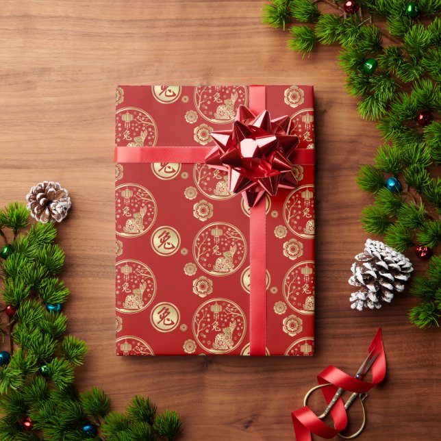 Papier Cadeau Bonne année chinoise du lapin 2023 (Cadeau de vacances)