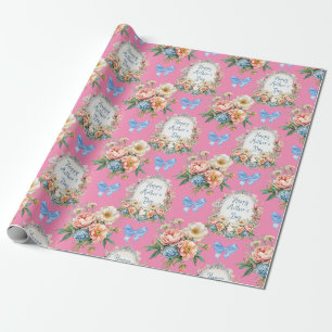 Papier Cadeau Bonne fête des mères rose romantique