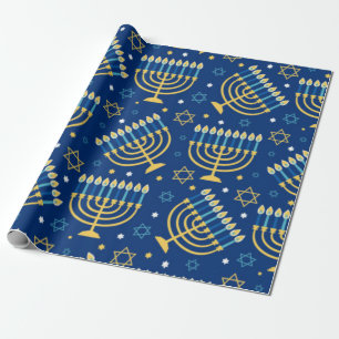 Papier Cadeau Bonne Hanoukka Blue Star de David Menorah Wrapping