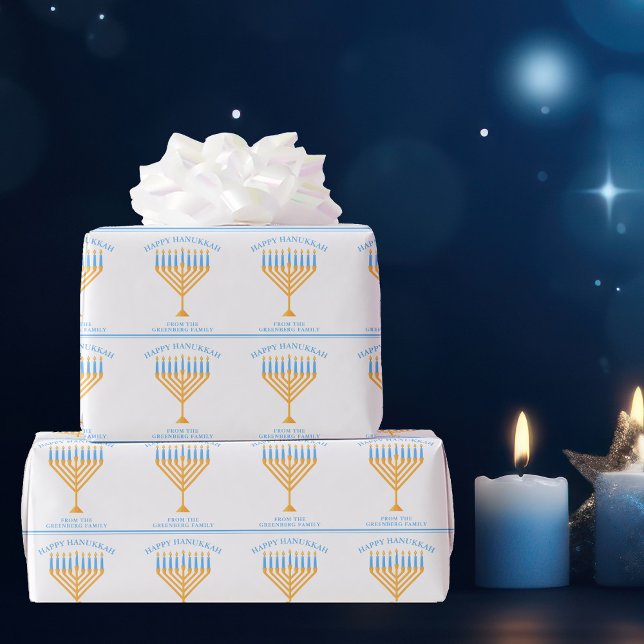 Papier Cadeau Bonne Hanoukka Cute personnalisable Menorah (Créateur téléchargé)
