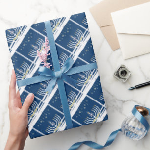 Papier Cadeau Bonne Hanoukka Manora et étoile de David