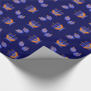 Papier Cadeau Bonne Hanoukka. Menorah et Dreidels Cadeau