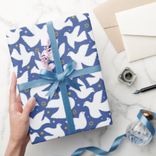 Papier Cadeau Bonne Hanoukka Star de David Dove Bleu Blanc