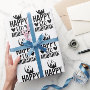 Papier Cadeau Bonne mosquée du croissant de l'Aïd Moubarak noir 