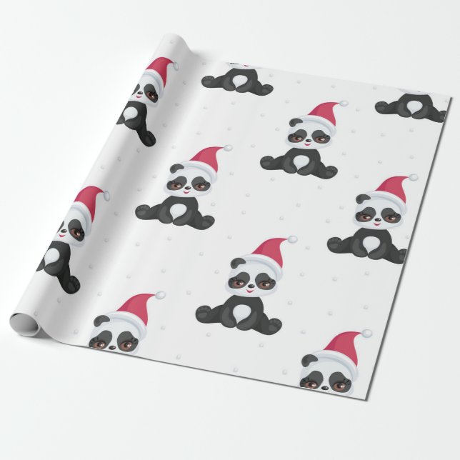 Papier Cadeau Bonne Pandas Motif de Noël (Déroulé)
