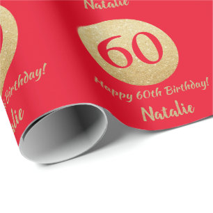 Papier Cadeau Bonne Parties scintillant du 60e anniversaire Red 