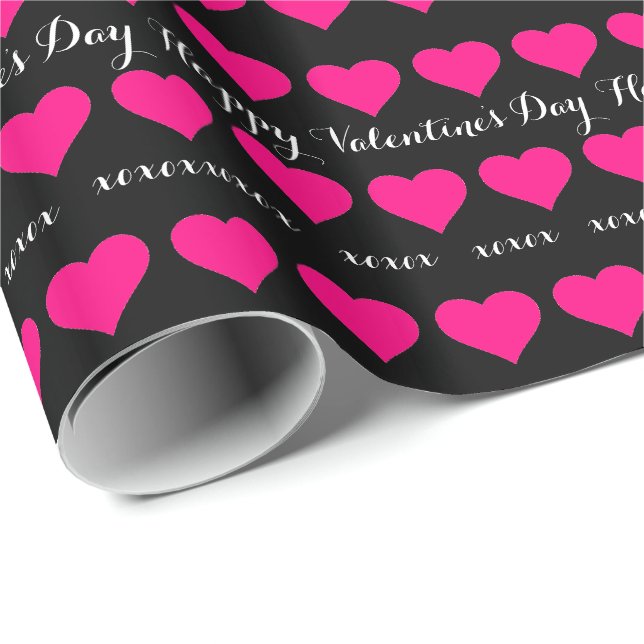 Papier Cadeau Bonne Saint Valentin - avec accent de coeur rose (Coin rond)