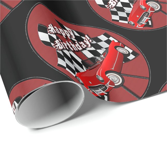 Papier Cadeau Bonne voiture de sport rouge anniversaire (Coin rond)