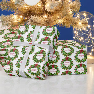 Papier Cadeau Bonnes Fêtes Motif de couronne de Noël