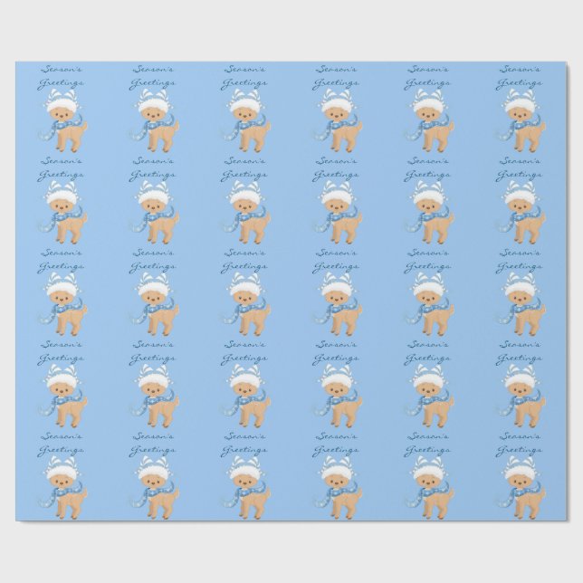 Papier Cadeau Bonnes Fêtes Reindeer Blue (Plat)