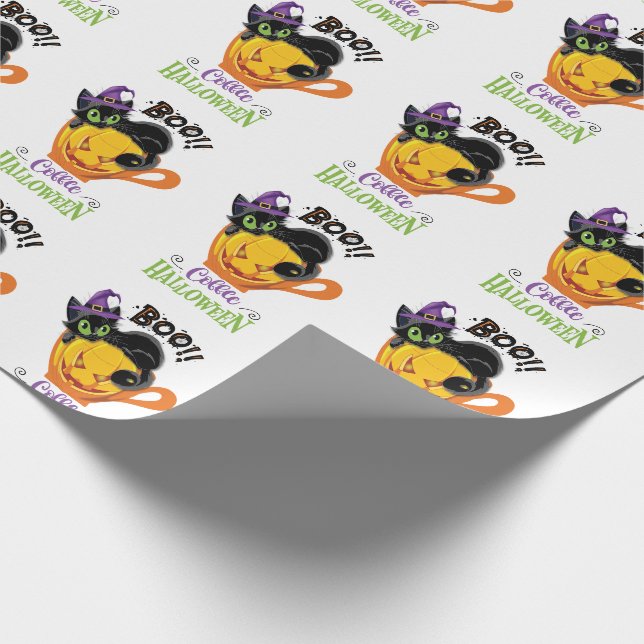 Papier Cadeau Boo Black Cat, Scary Pumkin Coffee Halloween (Coin)