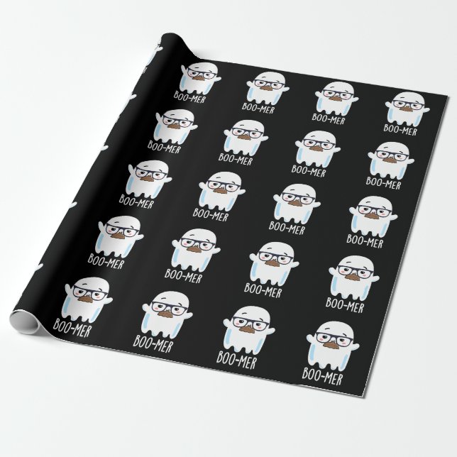 Papier Cadeau Boo-mer Funny Moyen Age Ghost Pun Dark BG (Déroulé)