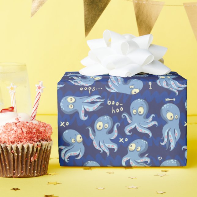 Papier Cadeau Boo Octopus Blue Cute Anniversaire de enfant Party (Fête d'anniversaire)