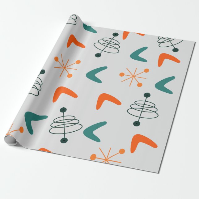 Papier Cadeau Boomerangs atomiques modernes du milieu du siècle (Déroulé)