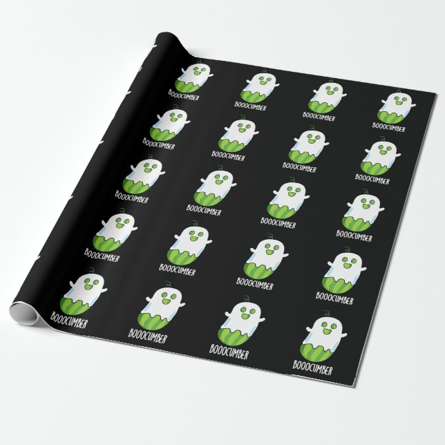 Papier Cadeau Booocumber Funny Ghost Cucumber Pun Dark BG (Déroulé)