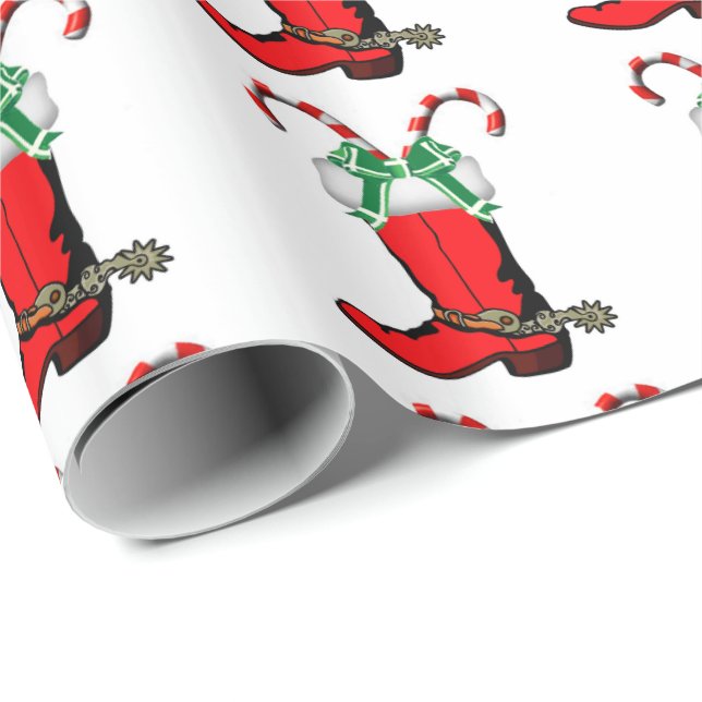 Papier Cadeau Boot Cowboy De Noël Occidental Avec Sucres de cann (Coin rond)